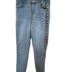 Women's Light Blue Jeans with Multicolor Stripe